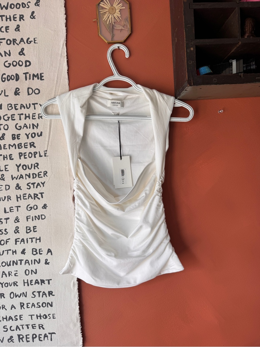 Aritzia White Cowl Neck Draped Camisole